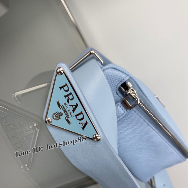 Prada專櫃新款男女通用腰帶三角包 2VL039 普拉達十字紋牛皮肩背斜挎包 csp1413